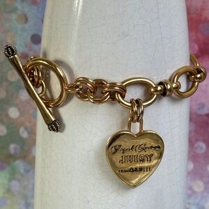 VINTAGE JUICY COUTURE Bracelet Heart Charm Gold Link Y2K Lux Casual 7"